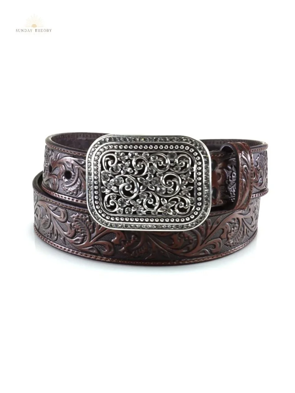 Genuine Leather Western Belt with Interchangeable Buckles